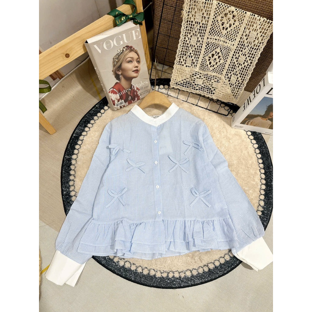 Áo sơ mi nữ cổ tàu phối bèo tiểu thư by.Thanh huyen clothing