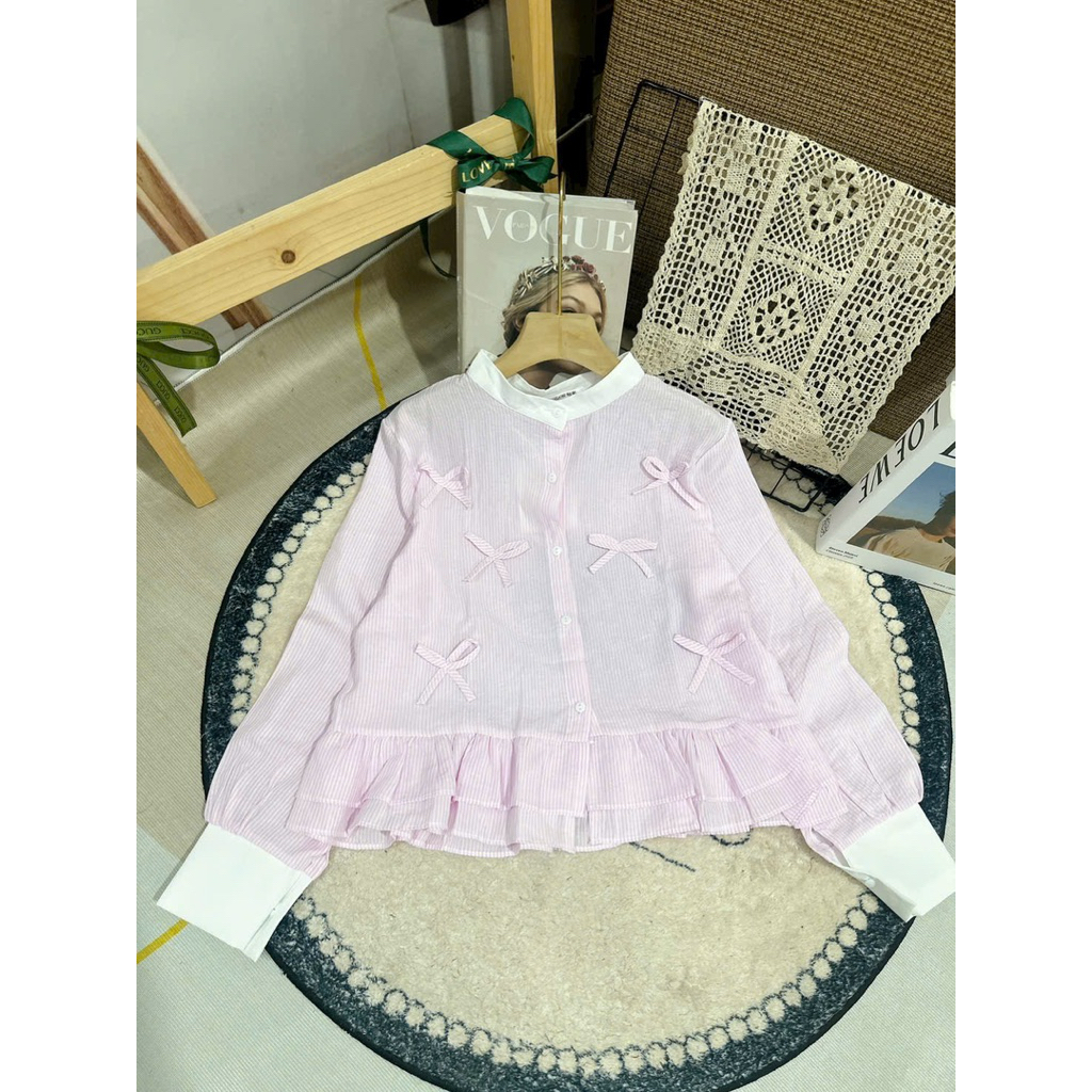 Áo sơ mi nữ cổ tàu phối bèo tiểu thư by.Thanh huyen clothing