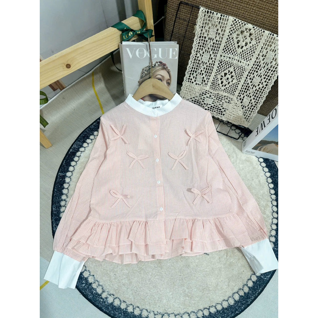 Áo sơ mi nữ cổ tàu phối bèo tiểu thư by.Thanh huyen clothing