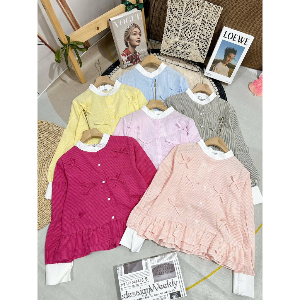 Áo sơ mi nữ cổ tàu phối bèo tiểu thư by.Thanh huyen clothing