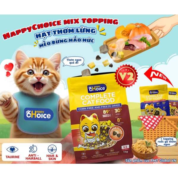 Thức ăn mèo Happy choice siêu topping.