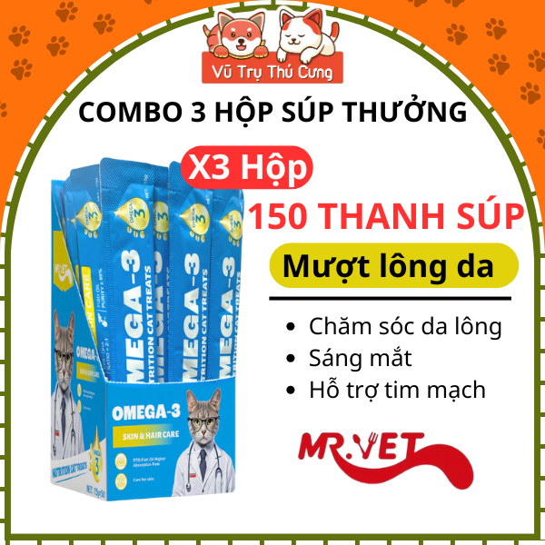 [COMBO 3 HỘP] 150 Thanh Súp Thưởng Cho Mèo Mượt Lông, Hỗ Trợ Tiêu Hóa Mr.Vet