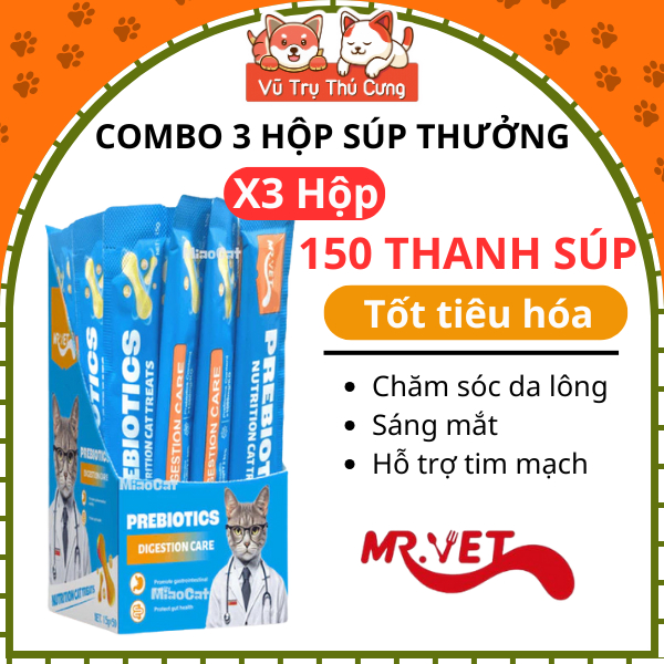 [COMBO 3 HỘP] 150 Thanh Súp Thưởng Cho Mèo Mượt Lông, Hỗ Trợ Tiêu Hóa Mr.Vet