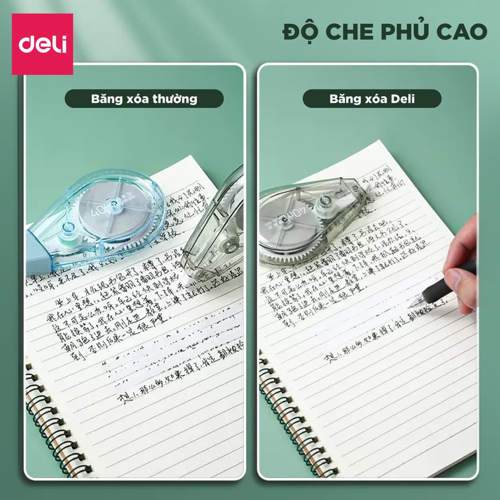 Bút Xóa Băng Deli 20m/40m – Học Sinh & Văn Phòng, Xóa Sạch, Khô Nhanh, Viết Đè Ngay, Nhiều Màu