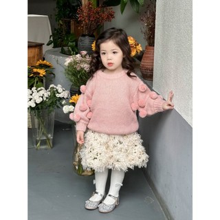 𝐀𝐩𝐫𝐢𝐥 𝐛𝐞́𝐛𝐞́ - SET TUTU  áo len váy xoè bồng tầng cho bé gái đáng yêu ấm áp mùa đông màu hồng, xám