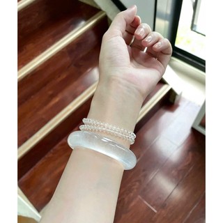 Vòng tay thạch anh trắng dulong cao băng trắng hiệu ứng bạch nguyệt quang (tặng hộp đựng) Đá Phong Thủy Tuấn Trần