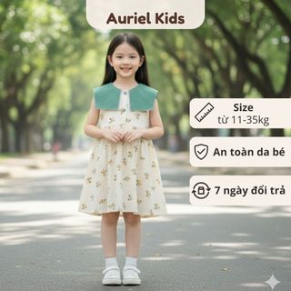 Váy Cho Bé Gái, Váy Sát Nách Cho Bé Gái Thiết Kể Cổ Vạt Họa Tiết Hoa Nhí Chất Liệu Cotton Mềm Mại