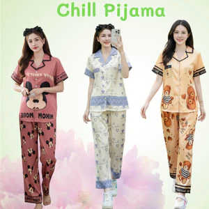 Bộ Pijama Mặc Nhà Nữ In Nhiệt 5D Sắc Nét Chất Lụa Mịn Mát Full Size