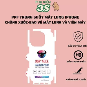 Miếng dán lưng PPF trong suốt full viền tự phục hồi cho IPhone 11 12 13 14 15 16 17Promax pro plus