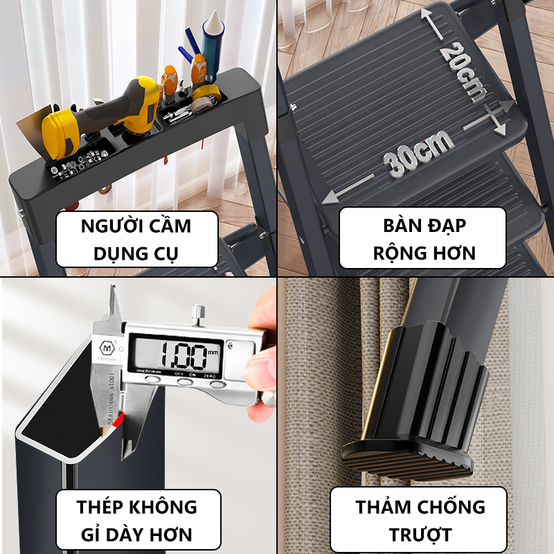 Thang Chữ A Gấp Gọn 3-8 Bậc Chịu Tải 400kg Đa Năng Cho Gia Đình Và Sửa Chữa Điện Nước