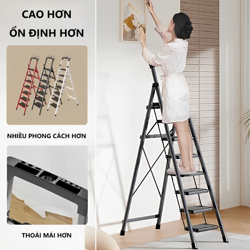 Thang Chữ A Gấp Gọn 3-8 Bậc Chịu Tải 400kg Đa Năng Cho Gia Đình Và Sửa Chữa Điện Nước