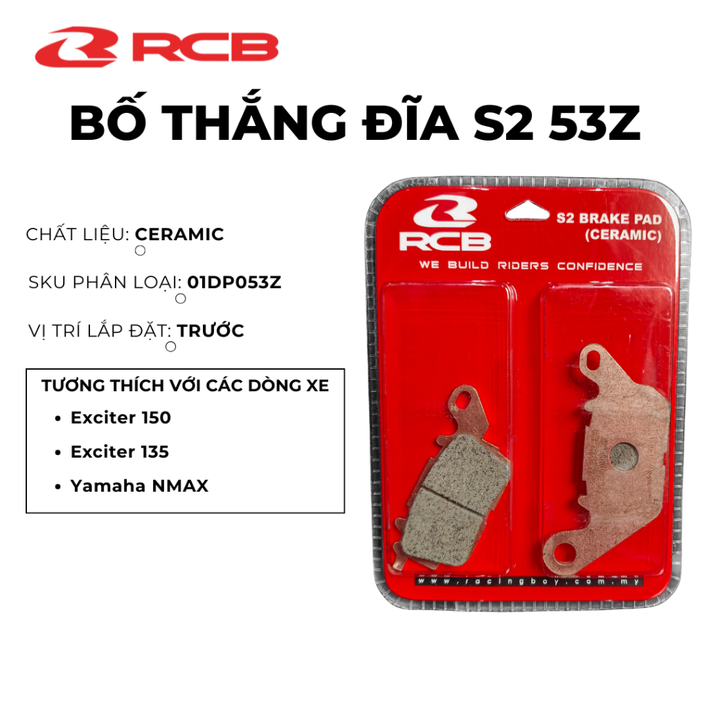 Bố Thắng Đĩa RCB S2 Copper – Trước/Sau – Dành Cho Y15ZR, NMAX, CBR150, RS150R, MSX125i, W125, W110