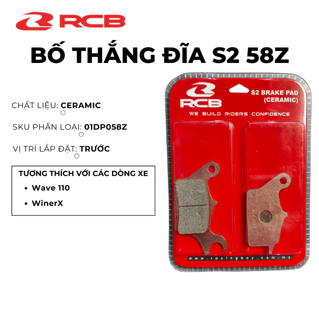 Bố Thắng Đĩa RCB S2 Copper – Trước/Sau – Dành Cho Y15ZR, NMAX, CBR150, RS150R, MSX125i, W125, W110