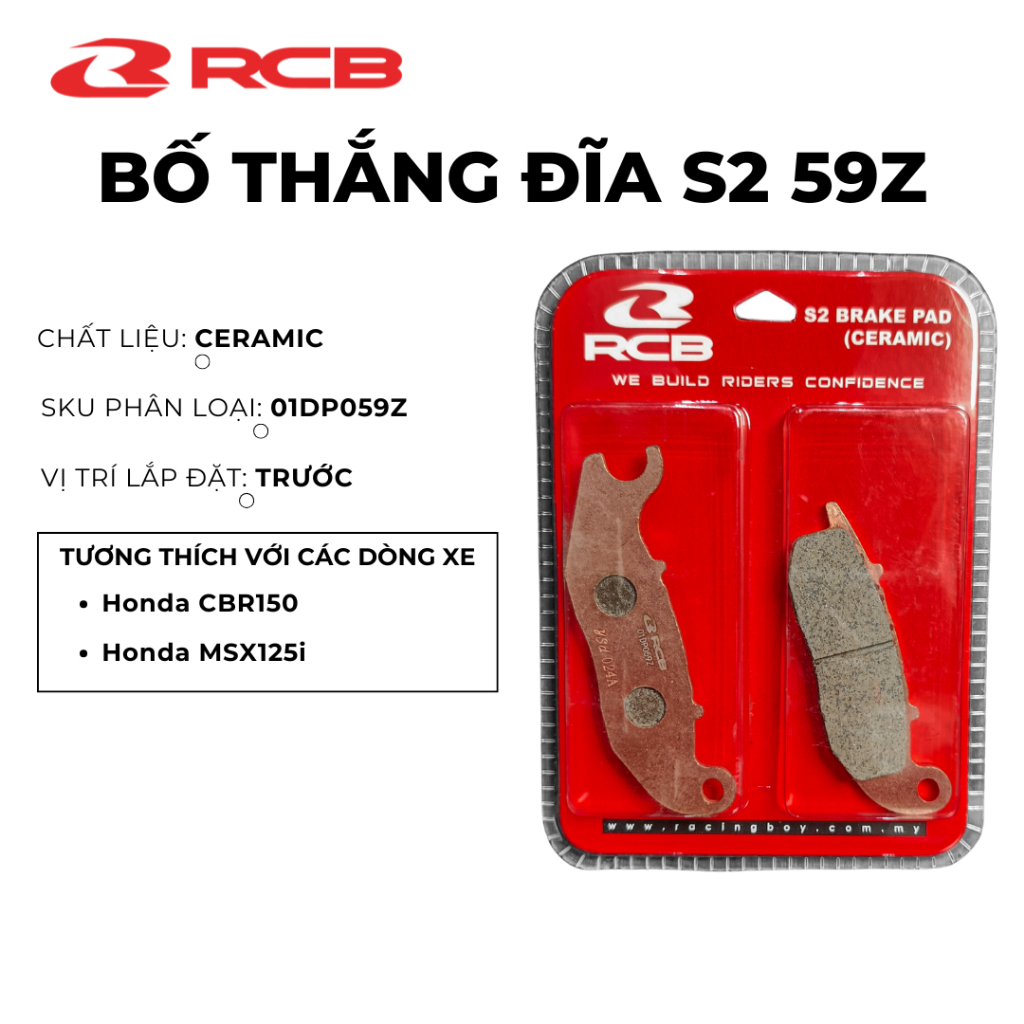 Bố Thắng Đĩa RCB S2 Copper – Trước/Sau – Dành Cho Y15ZR, NMAX, CBR150, RS150R, MSX125i, W125, W110