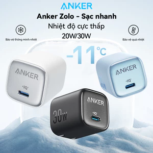 Anker Zolo Củ Sạc 20/30W PD GaN - Sạc Nhanh Không Nóng, Chân Gập Gọn, Cho Samsung iPhone 7-17 [BH 18 tháng]