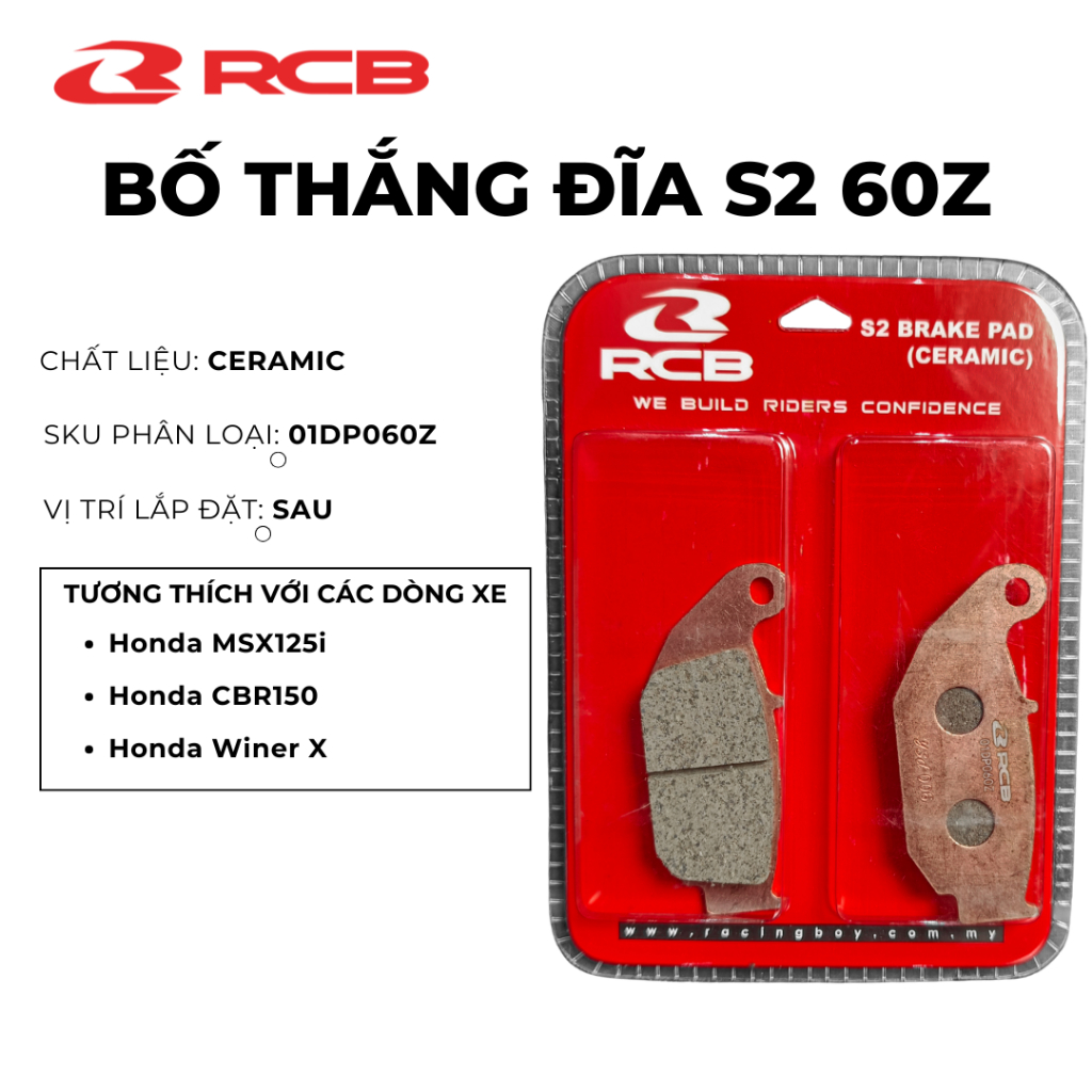 Bố Thắng Đĩa RCB S2 Copper – Trước/Sau – Dành Cho Y15ZR, NMAX, CBR150, RS150R, MSX125i, W125, W110