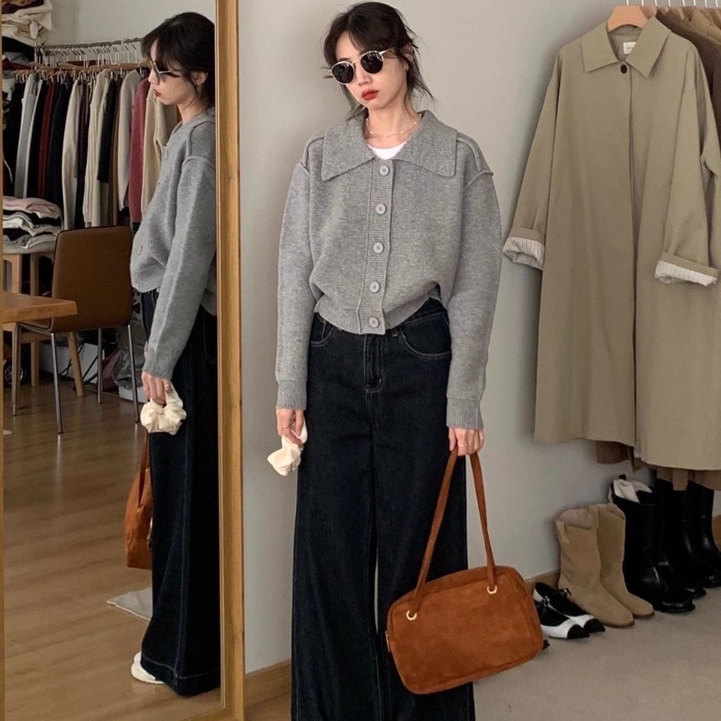 🧶 Áo Khoác Len Có Cổ Nữ – Dáng Vừa, 3 Màu Basic (Xám / Tím / Be – Size M→3XL)