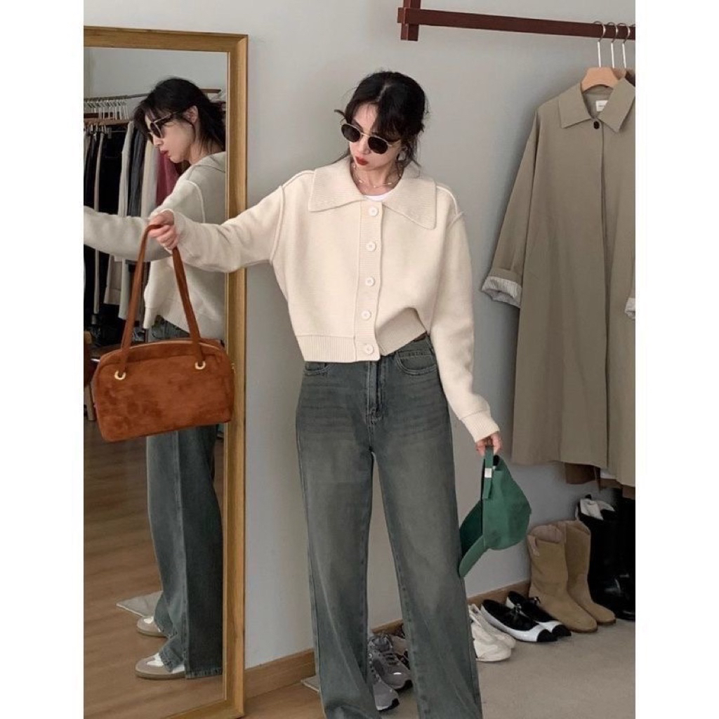 🧶 Áo Khoác Len Có Cổ Nữ – Dáng Vừa, 3 Màu Basic (Xám / Tím / Be – Size M→3XL)