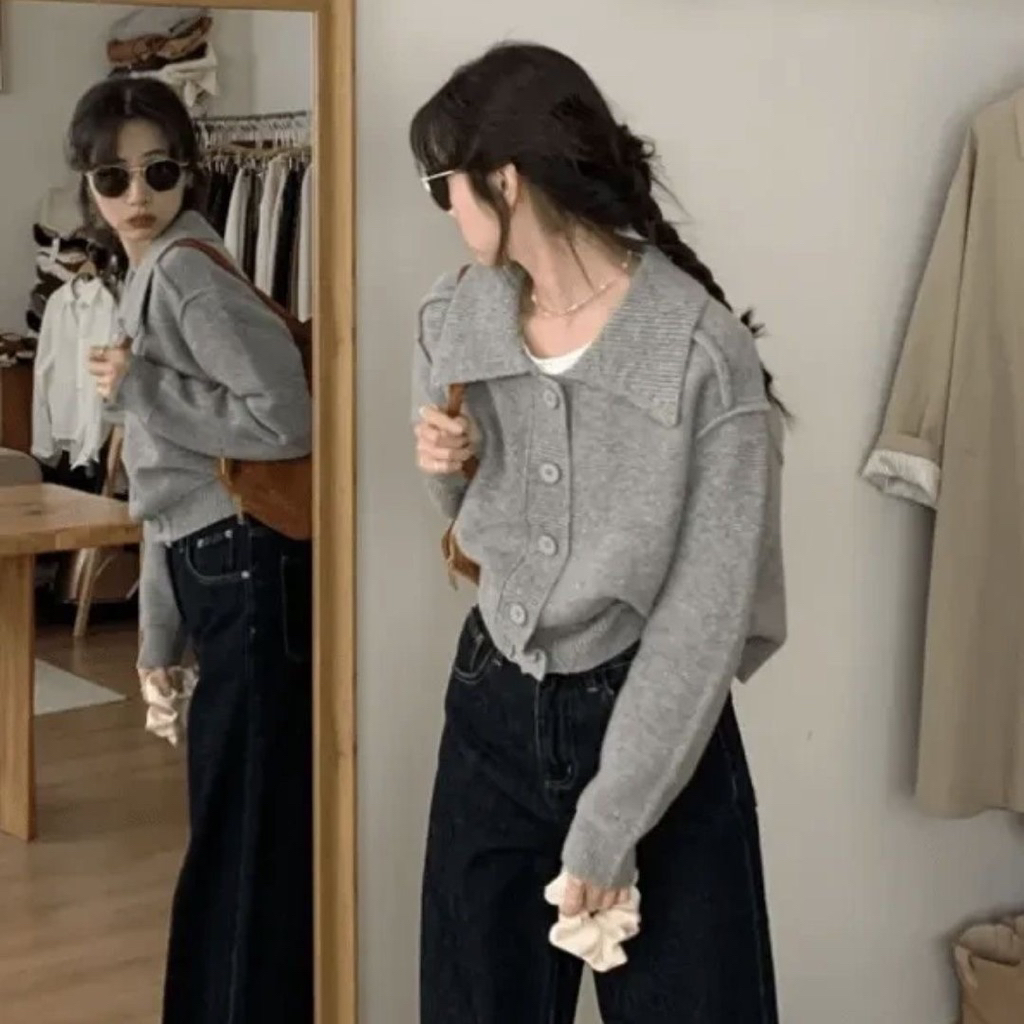 🧶 Áo Khoác Len Có Cổ Nữ – Dáng Vừa, 3 Màu Basic (Xám / Tím / Be – Size M→3XL)