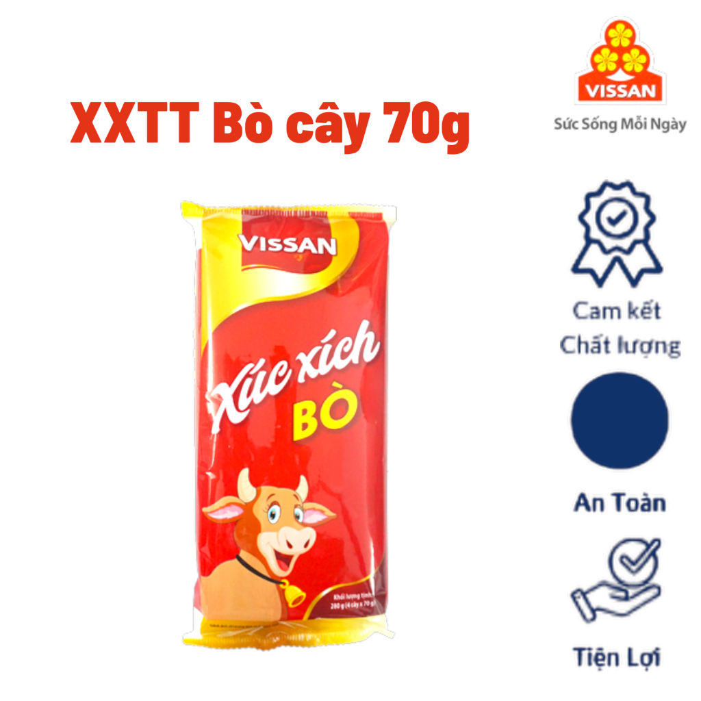 [Combo 5 gói] Xúc Xích Bò Vissan Ăn Liền Cây Lớn 70g – Gói 4 Cây (280g) Tiện Lợi