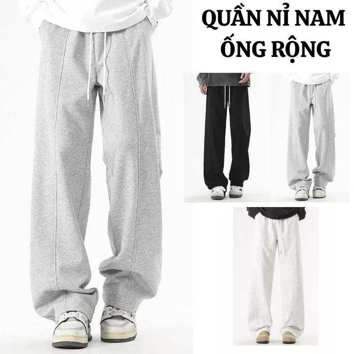 Quần Nỉ Nam FABUMAN Dài Kẻ gân Form Rộng cạp chun Chất Nỉ 2da ống rộng kèm dây rút dáng Suông UNISEX Bigsize