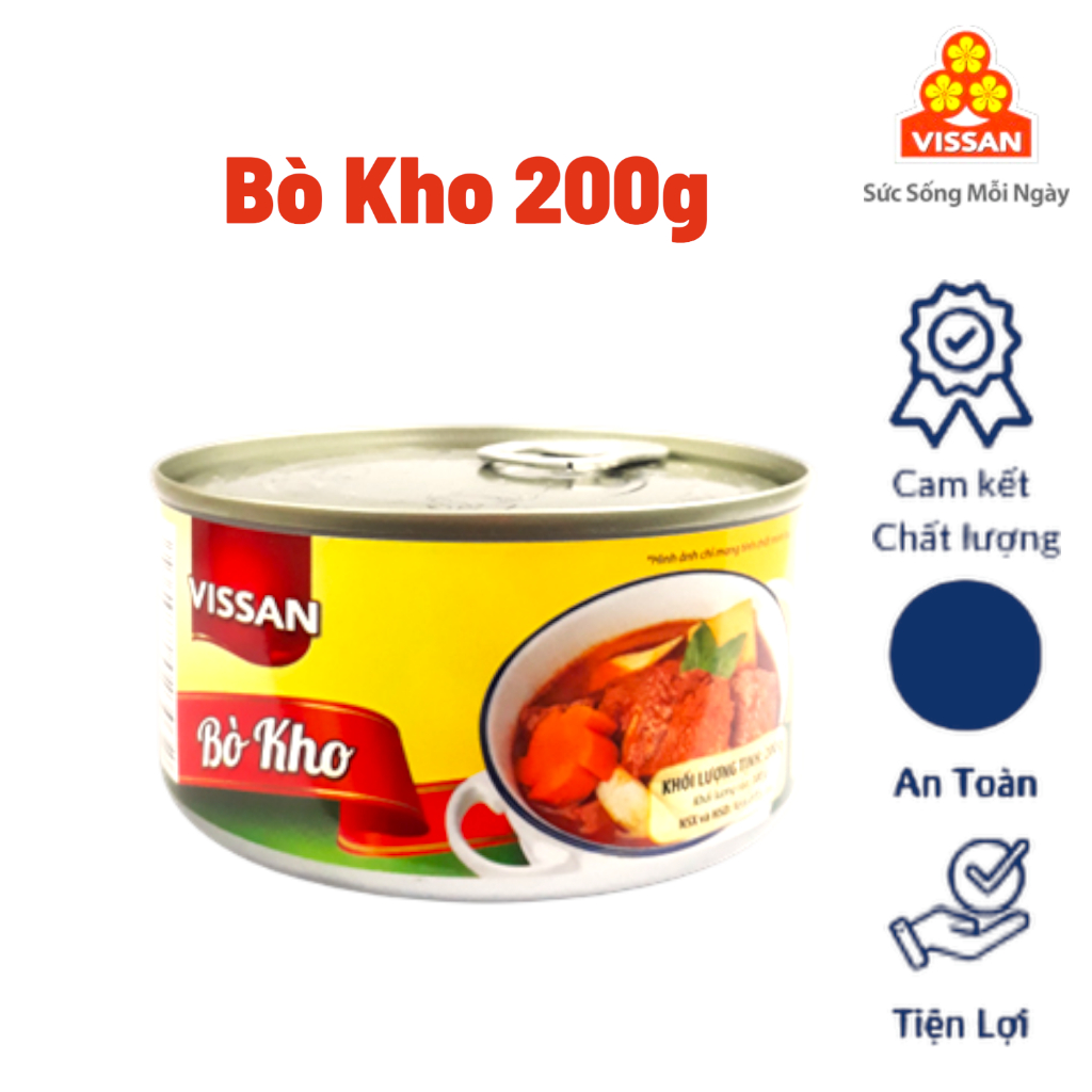 [ Combo 4 Hộp ] Bò Kho Vissan 200g – Chính Hãng Date 2029, HSD 36 Tháng, Ăn Liền Tiện Lợi
