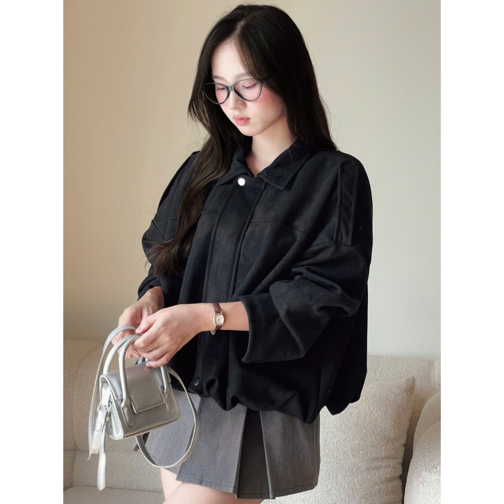 Áo khoác da lộn tay dơi, dáng bí rộng Miha Studio