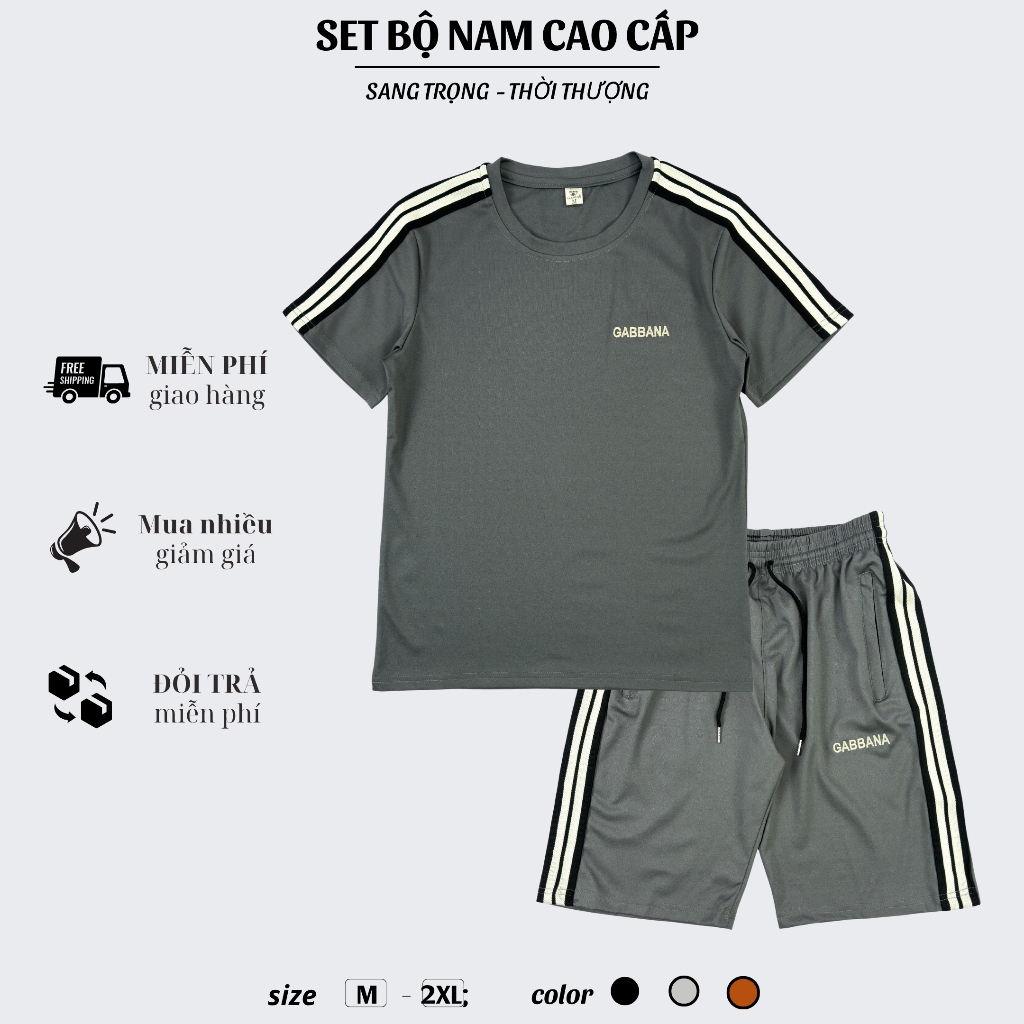 (GIÁ MỞ BÁN) Set Bộ Nam Cao Cấp Thêu Chữ GABA Sang Trọng Vải UMI Thoáng Mát Co Giãn 9MENSTORE