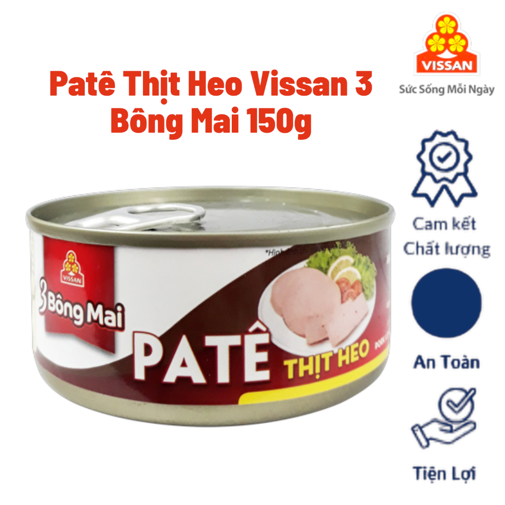 [Combo 5 Hộp] Patê Thịt 3 Bông Mai Vissan 150g – Chính Hãng Date 2028, HSD 36 Tháng, Tiện Lợi