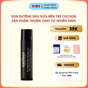 Son Dưỡng Môi Dầu Dừa Bến Tre Cocoon 5g Dưỡng ẩm môi và, Loại bỏ tế bào chết cho môi hồng hào