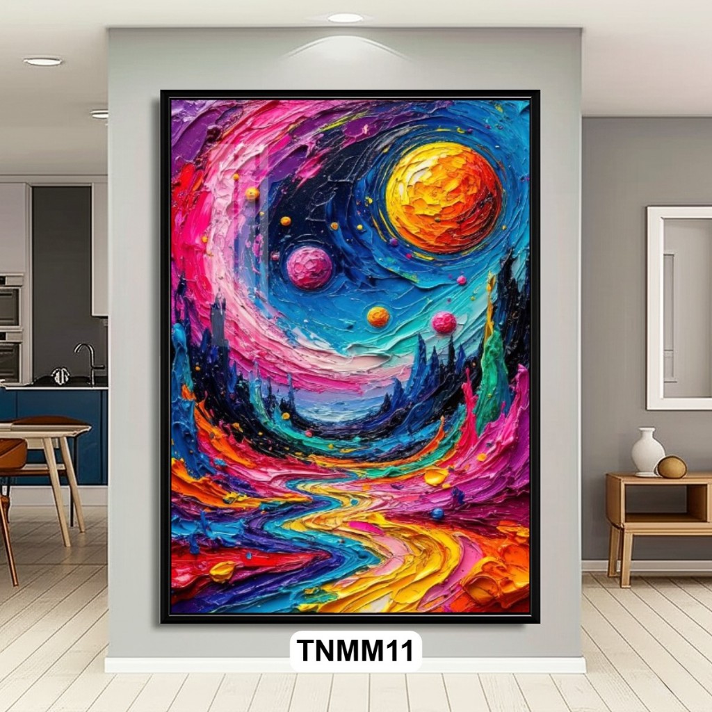 Tranh Nghệ Thuật Trừu Tượng Thiên Nhiên Phong Cách Màu Nước Có Khung Tráng Gương Cao Cấp Decor Nhà Cửa