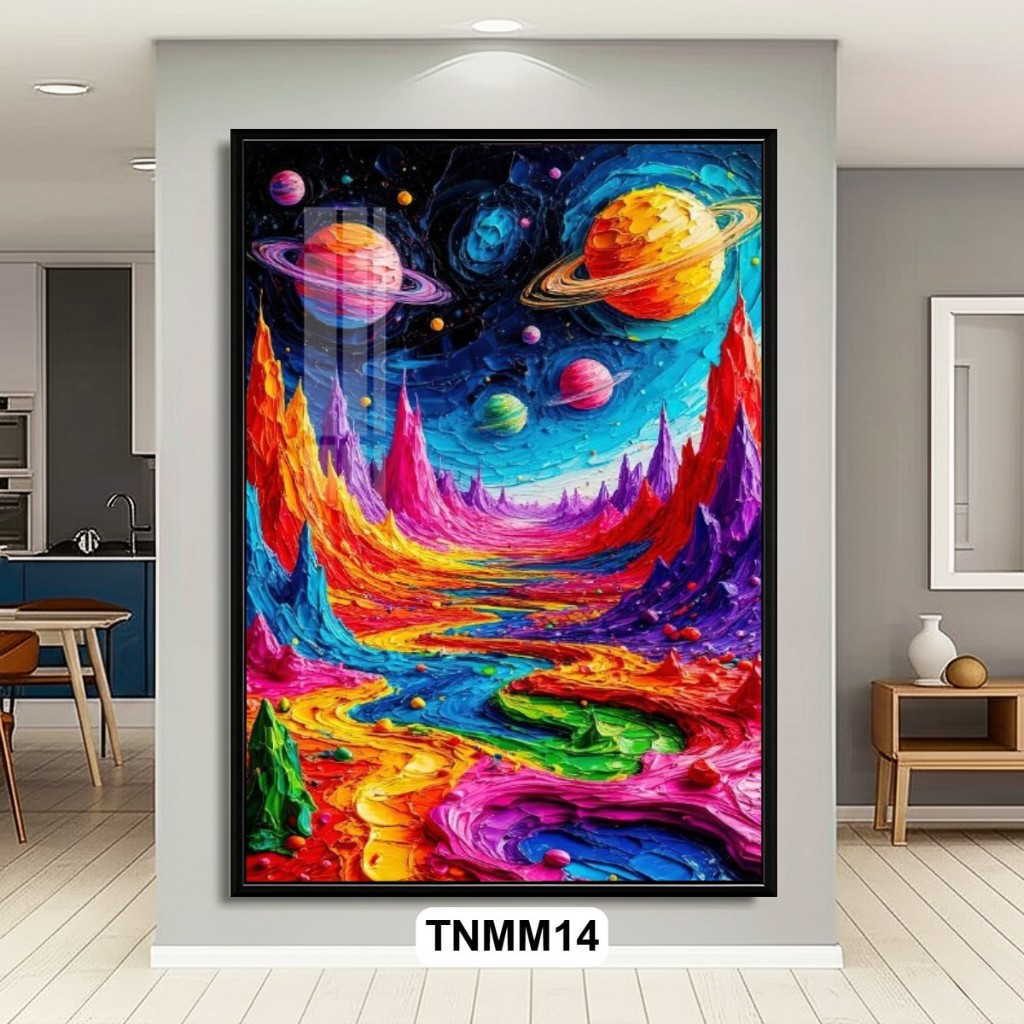 Tranh Nghệ Thuật Trừu Tượng Thiên Nhiên Phong Cách Màu Nước Có Khung Tráng Gương Cao Cấp Decor Nhà Cửa
