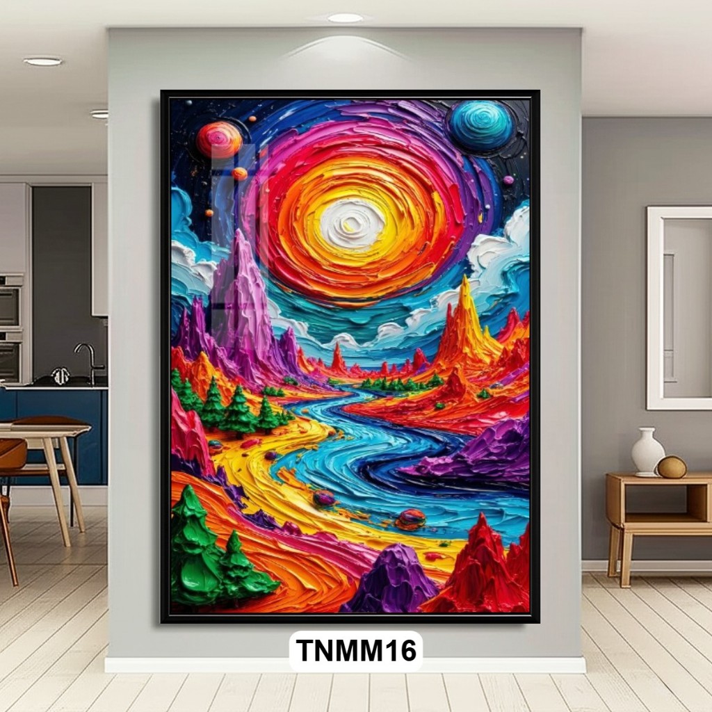 Tranh Nghệ Thuật Trừu Tượng Thiên Nhiên Phong Cách Màu Nước Có Khung Tráng Gương Cao Cấp Decor Nhà Cửa