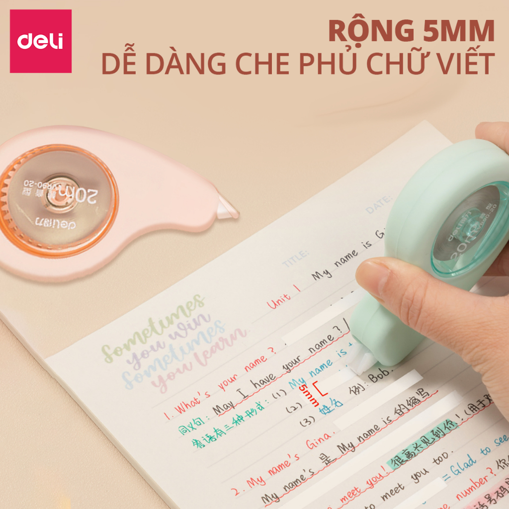 Bút Xóa Deli Pastel 12m/20m Học Sinh Băng Xóa Nhiều Màu, Khô Nhanh, Viết Đè Lên Ngay