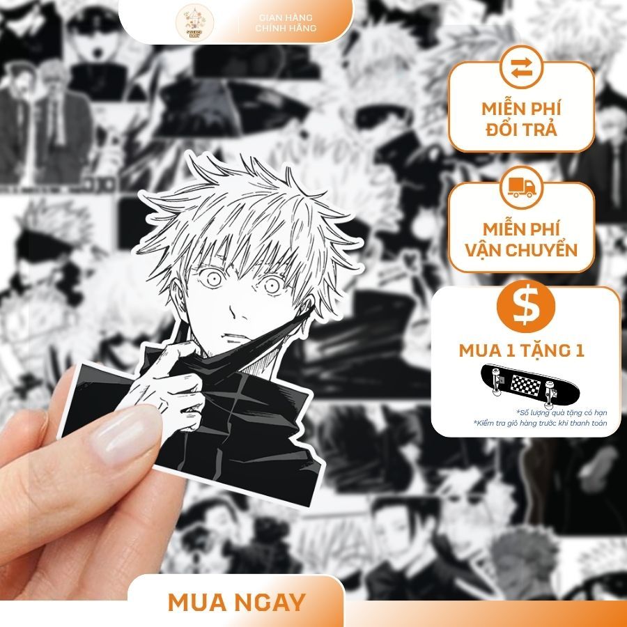 SET 50 Miếng Sticker Decal Jujutsu Kaisen JJK Gojo Satoru Trắng Đen ...