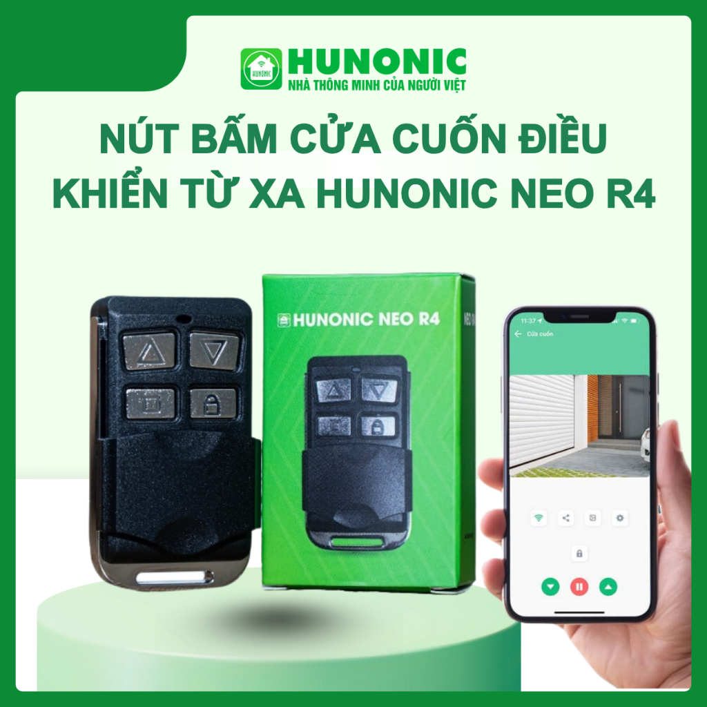 Nút Bấm Cửa Cuốn Điều Khiển Từ Xa, Remote Hunonic NEO R4 thiết kế gọn ...