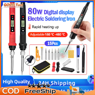 bộ 15 món Mỏ hàn thiếc điều chỉnh nhiệt độ, máy hàn chì mini, mỏ hàn 60w/80w 220v và phụ kiện hàn, thiếc hàn, bộ mũi hàn