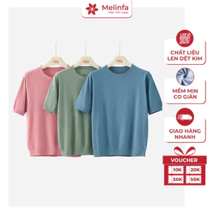 Áo len nữ cổ tròn cộc tay, áo len mongtoghi nữ len dệt kim mềm mịn co giãn MELINFA VAA0316
