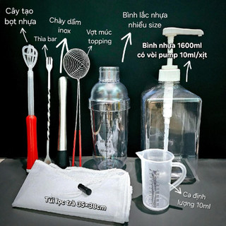 Bộ 8 món dụng cụ pha chế để pha trà trái cây trà sữa cà phê, bằng nhựa PP, inox , chi tiết như hình minh hoạ