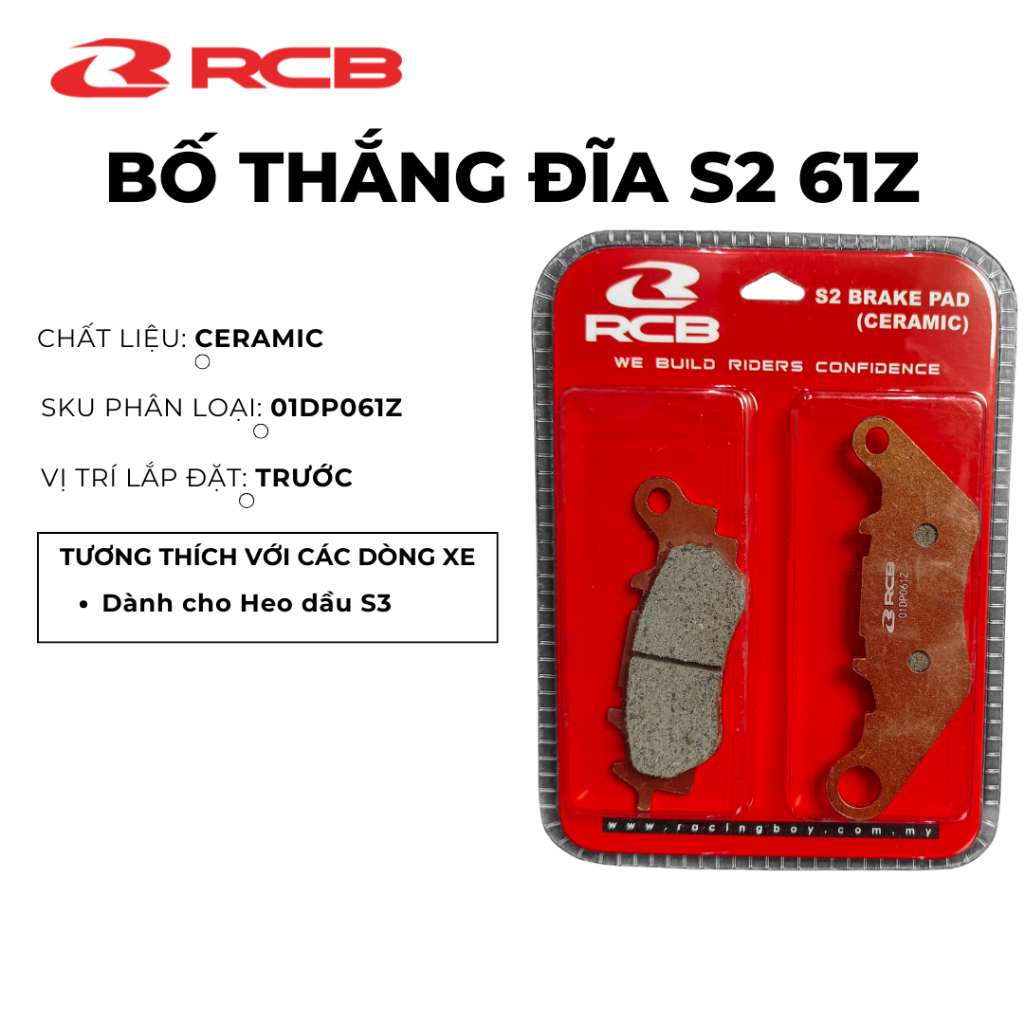 Bố Thắng Đĩa RCB S2 Copper – Trước/Sau – Dành Cho Y15ZR, NMAX, CBR150, RS150R, MSX125i, W125, W110