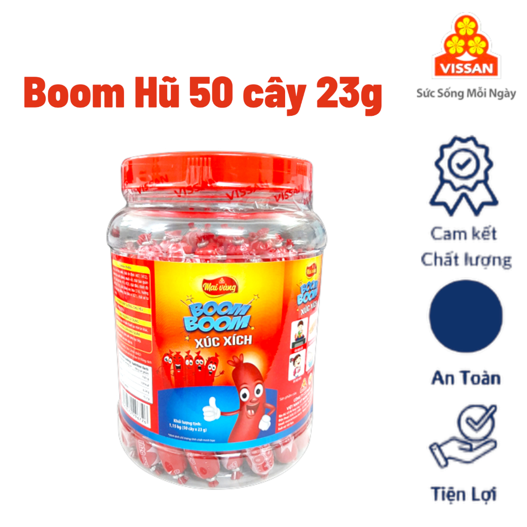 Hũ Xúc Xích Boom Boom 50 Cây – Xúc Xích Tiệt Trùng Ăn Liền 23g/Cây