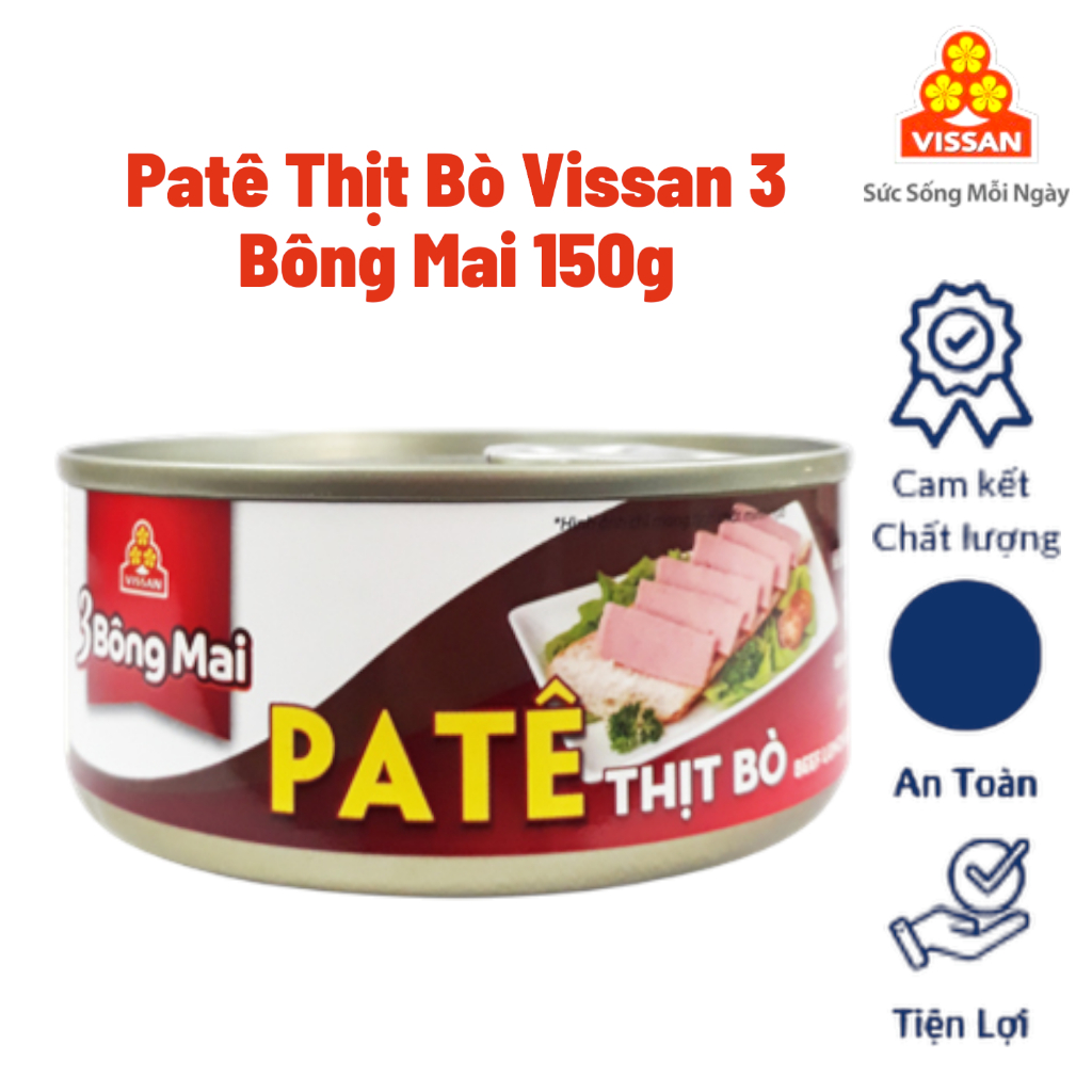 [Combo 5 Hộp] Patê Thịt Bò 3 Bông Mai Vissan – Chính Hãng Date 2028, HSD 36 Tháng, Ăn Liền Tiện Lợi