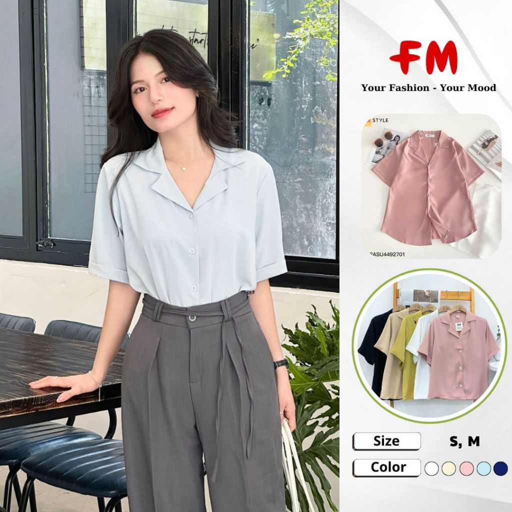 Áo Sơ Mi Nữ Công Sở FMSTYLE SHOP - Tay Ngắn Cổ Vest Thanh Lịch Chất Lụa Mềm Dễ Phối Đồ 25050037