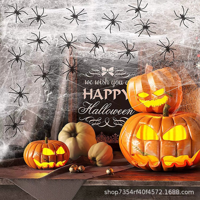 Tơ nhện đen trắng  trang trí Halloween kèm Nhện giả