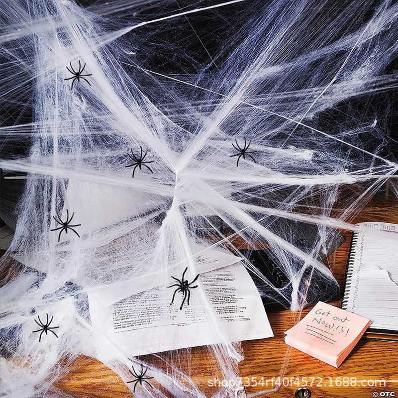Tơ nhện đen trắng  trang trí Halloween kèm Nhện giả