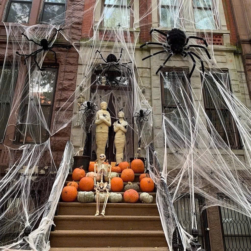 Tơ nhện đen trắng  trang trí Halloween kèm Nhện giả