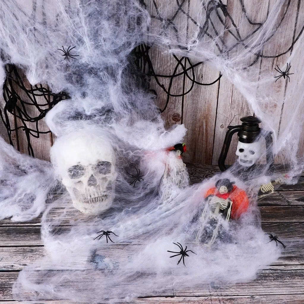 Tơ nhện đen trắng  trang trí Halloween kèm Nhện giả