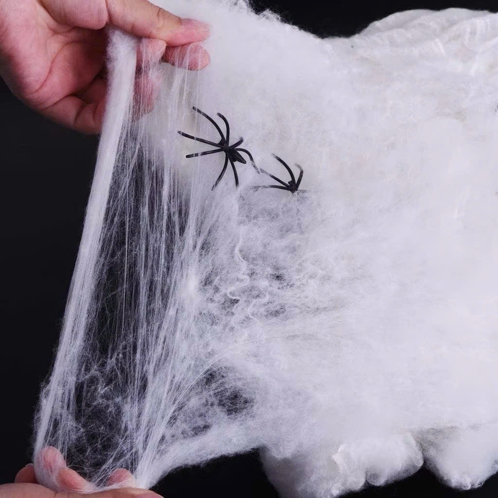 Tơ nhện đen trắng  trang trí Halloween kèm Nhện giả