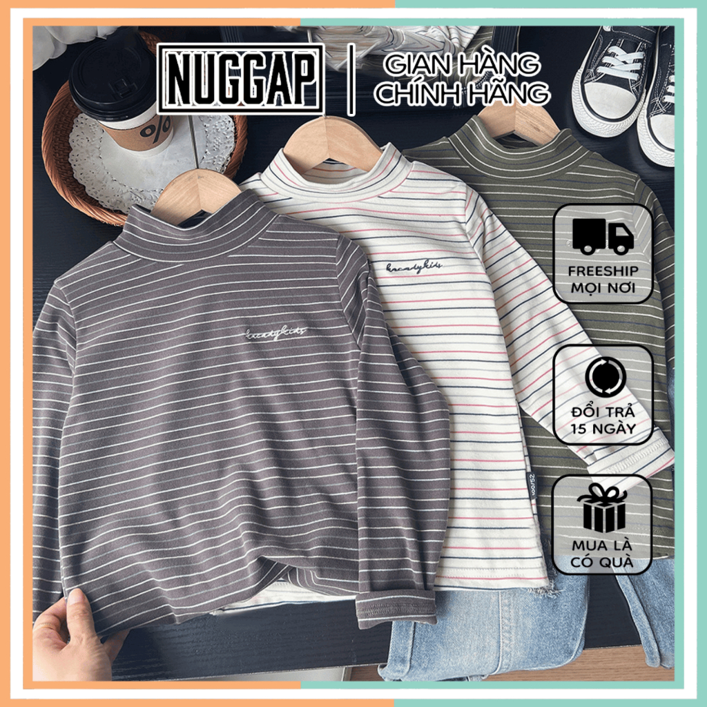 Áo giữ nhiệt cổ cao, áo thun cotton dài tay cho bé trai bé gái ấm áp KACADY NUGGAP