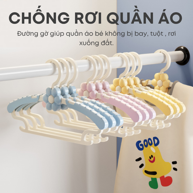 Combo 05/10 Móc Treo Quần Áo Trẻ Em Hình Gấu Trendy Chống Trượt Điều Chỉnh Được Độ Rộng Nhựa PP Siêu Bền | 334